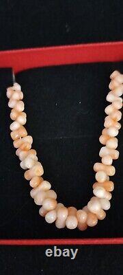 Stunning Antique Art Deco 9ct Gold Salmon Coral Bone Necklace With Gold Spring R