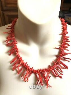 Stunning Bold Natural Salmon Coral Branch Coral Graduated Necklace- WOW
