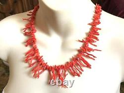Stunning Bold Natural Salmon Coral Branch Coral Graduated Necklace- WOW