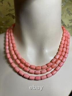 Stunning Coral Necklace 3 Strands Silk Knoted 925 Clasp? Wow