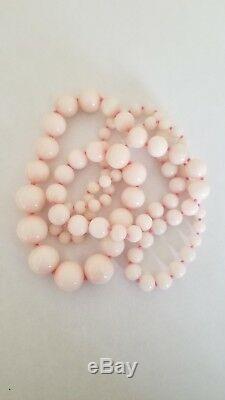 Stunning Hand Knot Pale Pink Glass Or Angel Skin Coral Graduated Beaded Necklace