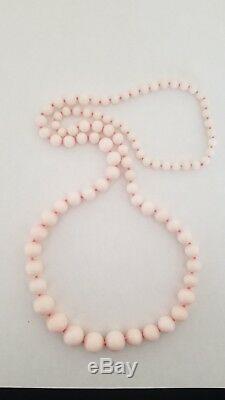 Stunning Hand Knot Pale Pink Glass Or Angel Skin Coral Graduated Beaded Necklace