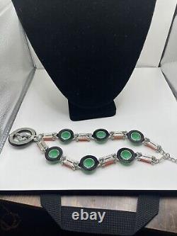 Stunning Htf Kenneth Jay Lane Jade Onyx Coral Crystal Necklace Signed