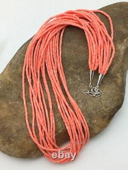 Stunning Pink Coral Heishi 10S Sterling Silver Necklace 19 4388 Gift Sale