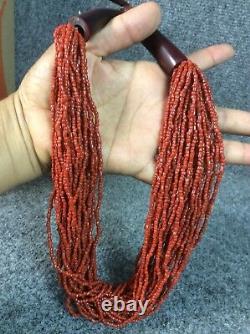 Stunning vtg. Gerda Lynggaard Red Coral Beads 30 strands Horn Clasp necklace