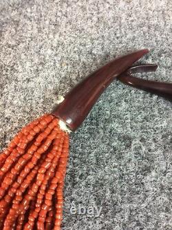 Stunning vtg. Gerda Lynggaard Red Coral Beads 30 strands Horn Clasp necklace