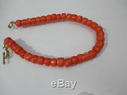 Stylish Hand Carved Coral Barrel Authentic Necklace Fine Organic Beads