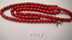 Stylish Italy Jewelry Old Handmade Authentic Barrel Carved Coral Necklace 48 gr