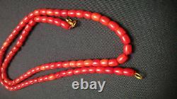 Stylish Italy Jewelry Old Handmade Authentic Barrel Carved Coral Necklace 48 gr