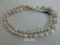 Superb Antique Angel Skin Coral Large Olive Beads Graduated Necklace