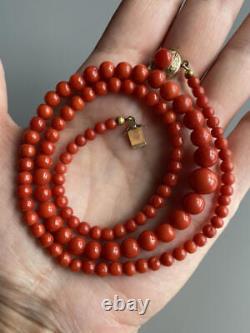Superb Antique Victorian Graduated Natural Coral Bead Necklace 800 Silver