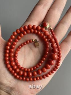 Superb Antique Victorian Graduated Natural Coral Bead Necklace 800 Silver