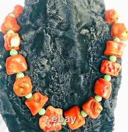 Superb Vintage Natural Big Coral Beads & Turquoise Massive Necklace