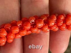 Superb Vintage Natural Red Coral Art Deco Style Round Woven Beaded Necklace Gift