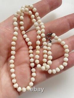 Superb Vintage Polished Angel Skin Natural White Coral Bead Necklace 17