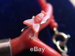 Superb antique coral & gold fly on a branch pendant on bead necklace
