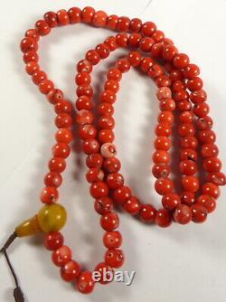 TIBETAN REAL CORAL BEAD MALA NECKLACE. PRAYER BEADS FROM NEPAL 12 mm CORAL BEADS