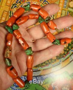 TIBETAN REAL CORAL and REAL TURQUOISE small BEAD NECKLACE