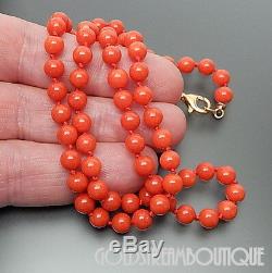 TORRE DEL GRECO RED GENUINE CORAL 6 mm BEADED NECKLACE WITH 18KT GOLD CLASP 19