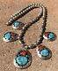 Teddy Goodluck Navajo Sterling Silver Shadowbox Turquoise & Coral Bead Necklace