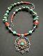 Tibetan Turquoise, Lapis & Coral Lotus Flower With Capped Nepalese Beads Necklace