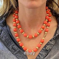 Tiffany & Co. Italian Natural Coral Gold Bead Vintage 36 Inch Necklace
