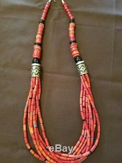 Tommy Singer Original Beaded Necklace With Coral, Onyx, Turquoise And Silver