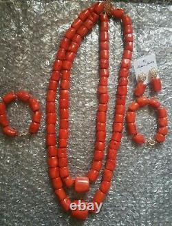Traditional Real Coral Beads 18k Gold 2 layers Necklace Wedding Bridal Nigerian