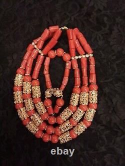 Traditional Real Coral Necklace Beads Red&gold African/nigerian Coral Bead Women