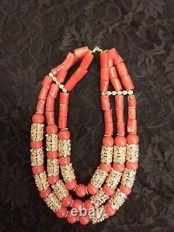 Traditional Real Coral Necklace Beads Red&gold African/nigerian Coral Bead Women