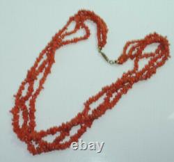 Triple 3 Strand Natural Branch Coral Bead 17.5 Necklace 31.5 grams Cn 31