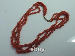 Triple 3 Strand Natural Branch Coral Bead 17.5 Necklace 31.5 grams Cn 31