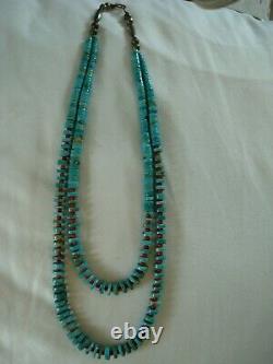 Turquoise Coral Beads Heishi Sterling Necklace Navajo Double Strand Estate