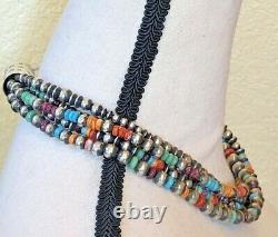 Turquoise Coral Sterling Silver 5 Strand Beaded Necklace 17.5 110 grams Unique