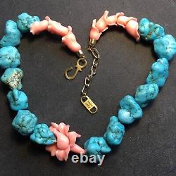 Turquoise Heavy necklace Crystal Healing Gemstone &angel Coral/shell Flowers 80g