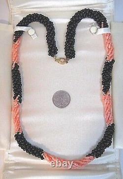 Twisted Multi Strand Pink Coral & Black Onyx Bead Ladies 27 Necklace $ 525 New