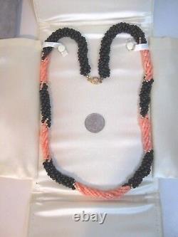 Twisted Multi Strand Pink Coral & Black Onyx Bead Ladies 27 Necklace $ 525 New
