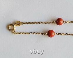 UNOAERRE 14K Yellow Gold Red Coral Bead Station Necklace 30 Long 10 Gr