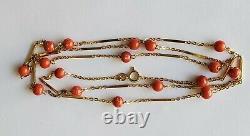 UNOAERRE 14K Yellow Gold Red Coral Bead Station Necklace 30 Long 10 Gr