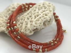 Undyed Mediterranean Red Coral 14kt Bead Necklace for Antique Pendants, 17-18.5