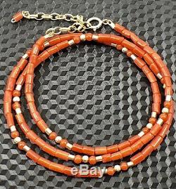 Undyed Mediterranean Red Coral 14kt Bead Necklace for Antique Pendants, 17-18.5