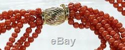 Untreated Natural Italian Red Coral Bead Necklace & Bracelet with 14K Gold Clasp