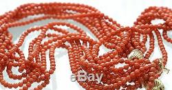 Untreated Natural Italian Red Coral Bead Necklace & Bracelet with 14K Gold Clasp