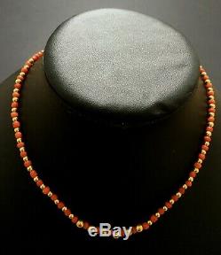Untreated Red Coral & 22ct Indian Gold Beaded Necklace