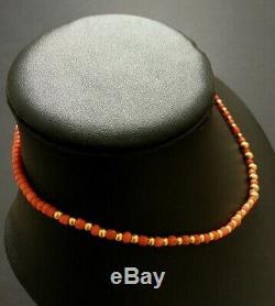 Untreated Red Coral & 22ct Indian Gold Beaded Necklace