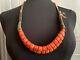 Unusual Vintage Ethnic Necklace -large Coral Beads On A Braided Leather Cord-27
