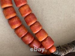 Unusual Vintage Ethnic Necklace -Large Coral Beads on a Braided Leather Cord-27