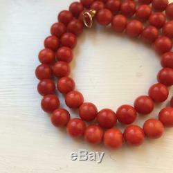 VERY FINE Vintage Natural Mediterranean Coral Bead Necklace 38g c1950s