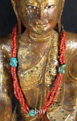 VERY OLD TIBETAN FINE QUALITY LONG TURQUOISE & CORAL BEAD NECKLACE 22 inches