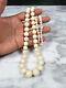 Victorian Natural Angel Skin Coral Beaded Necklace 14k Gold Clasp 26 1/2 99.5g